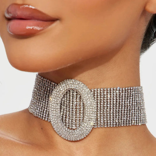 Geometric Rhinestone Necklace - Fashion Forward Statement Collar Chain for Euro-American Elegance